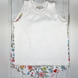 LOFT White Sleeveless Knit Sweater with floral back SMALL